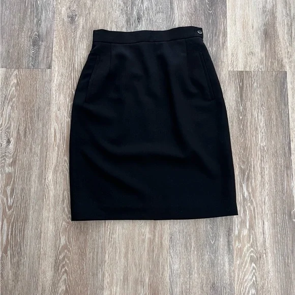 I Magnin Black Wool Pencil Skirt Size 6 Vintage Retro Pockets